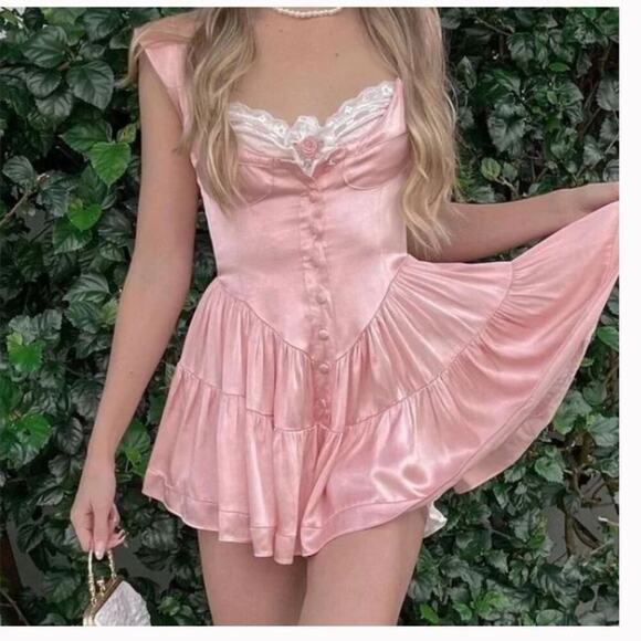 Vanessa Mooney Elizabeth Romper Dress Pink Satin Sz XS - Picture 3 of 8